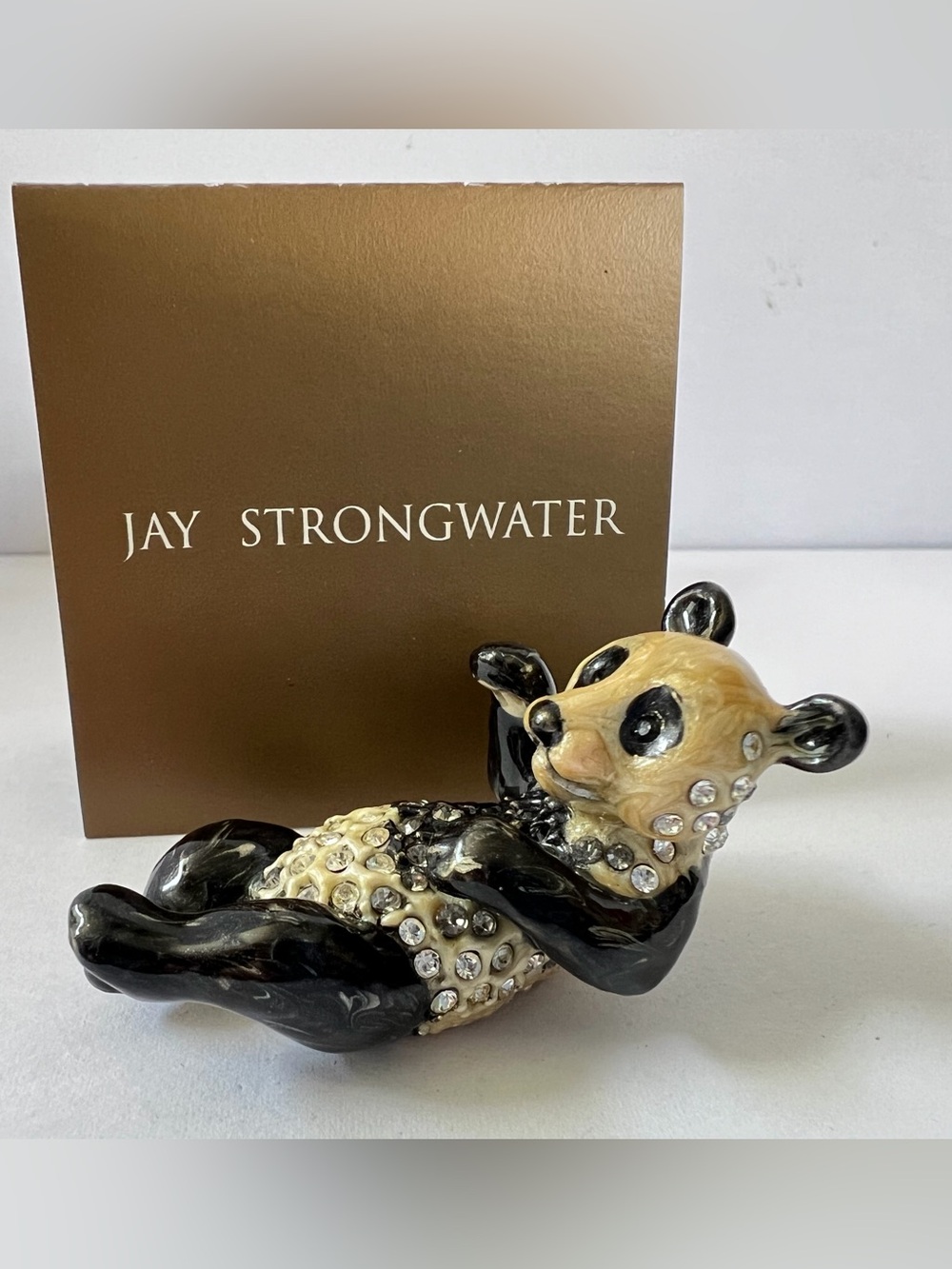 Jay Strongwater Crystal-Embellished Panda Figurine in Black and Cream